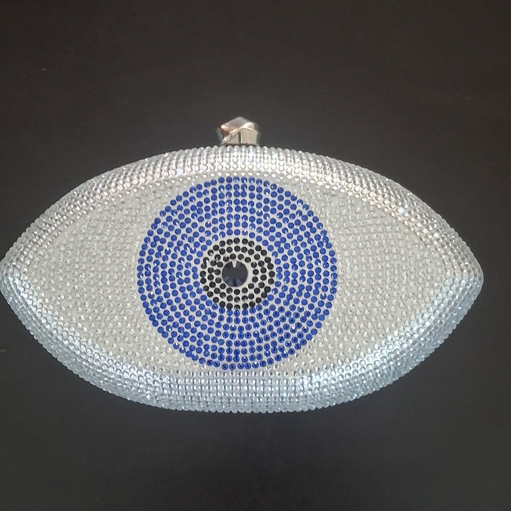 NEW Luxury Evil Eye Crystal Evening Clutch Bag Sparkling Rhinestone Hollow Metal - Picture 16 of 16